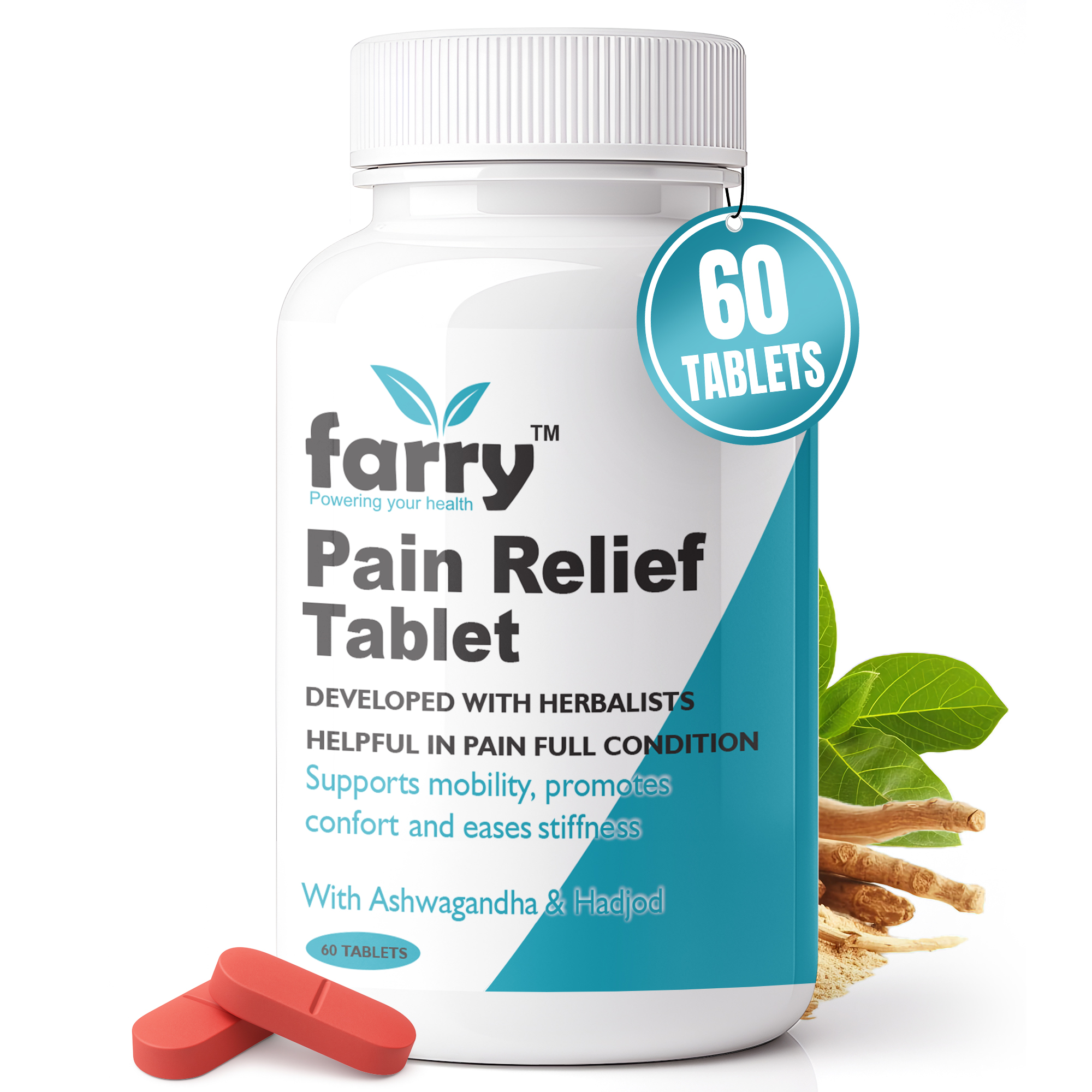 Farry Pain Relief Tablet | With Ashwagandha, Hadjod & 15+ Ayurvedic Herbs | Supports Joint Mobility, Reduces Stiffness & Back Pain | Ayurvedic Proprietary Medicine | 60 Tablets