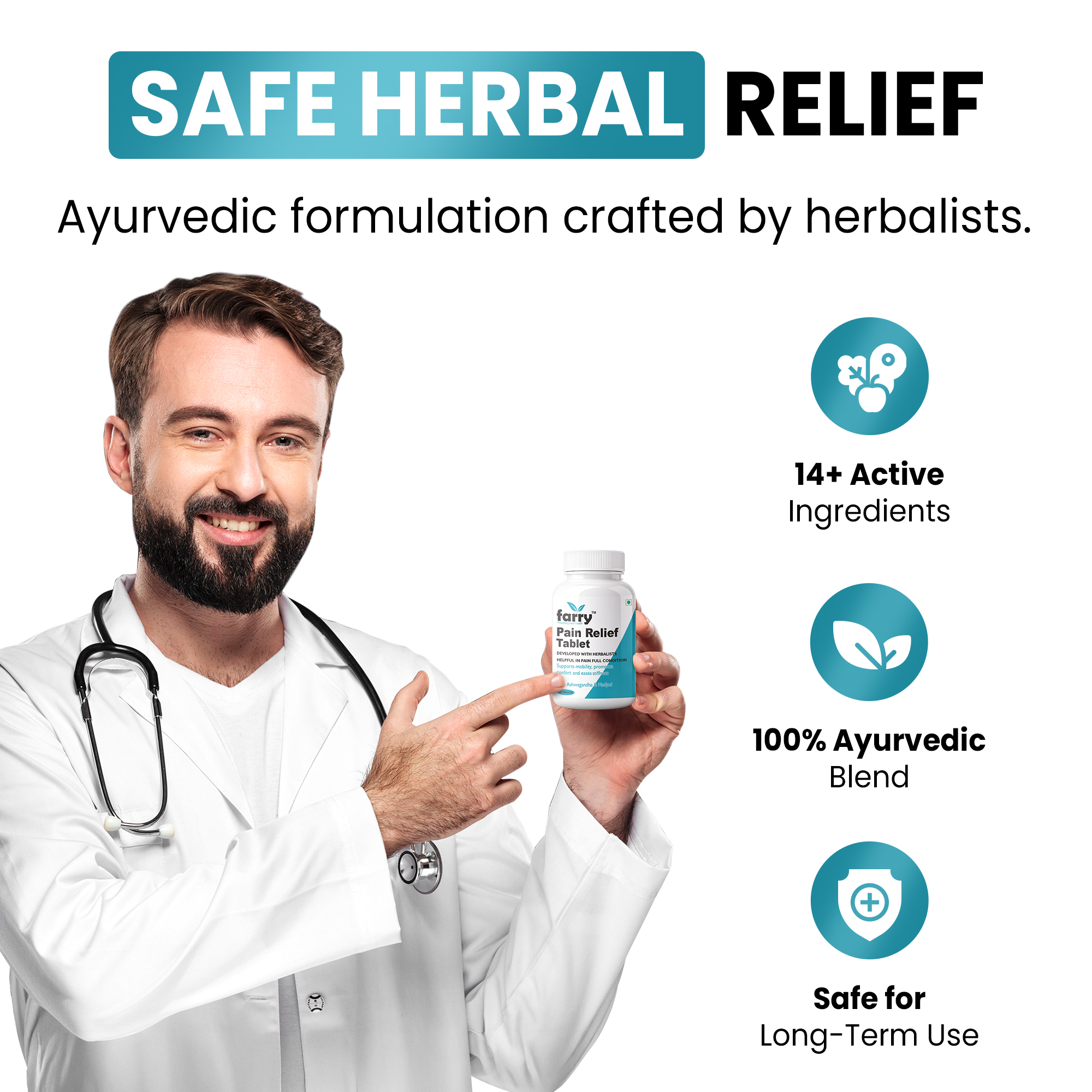 Farry Pain Relief Tablet | With Ashwagandha, Hadjod & 15+ Ayurvedic Herbs | Supports Joint Mobility, Reduces Stiffness & Back Pain | Ayurvedic Proprietary Medicine | 60 Tablets