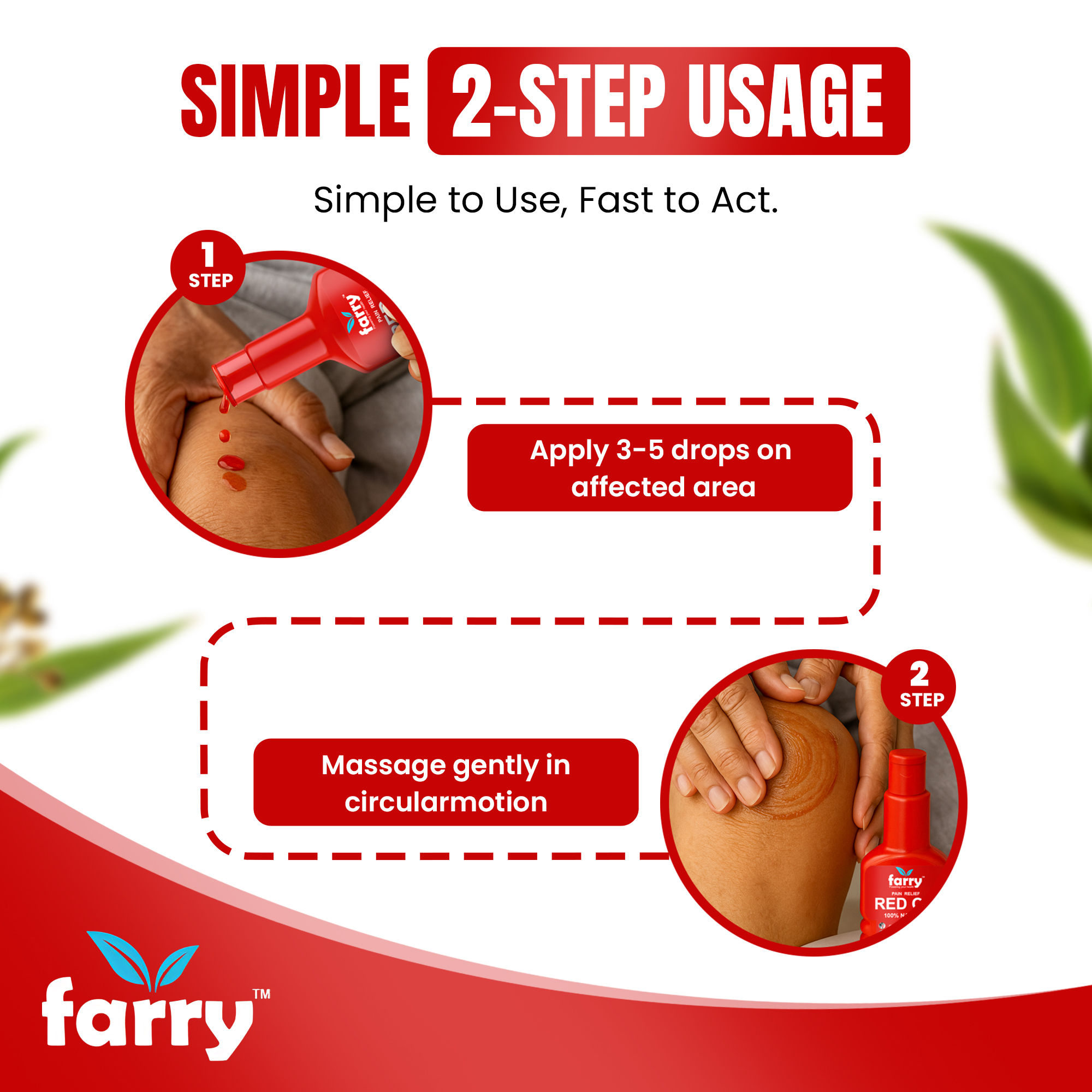 Farry Red Oil for Pain Relief | 100% Natural Ayurvedic Oil for Joint Pain, Muscle Pain, Back Pain & Arthritis | 100ml