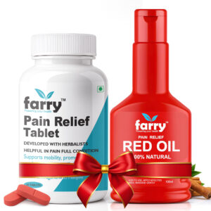 Farry Pain Relief Combo | Tablets (60) + Red Oil (100ml) | Ayurvedic Support for Joint Pain, Muscle Stiffness & Back Discomfort | 100% Natural Herbal Formula