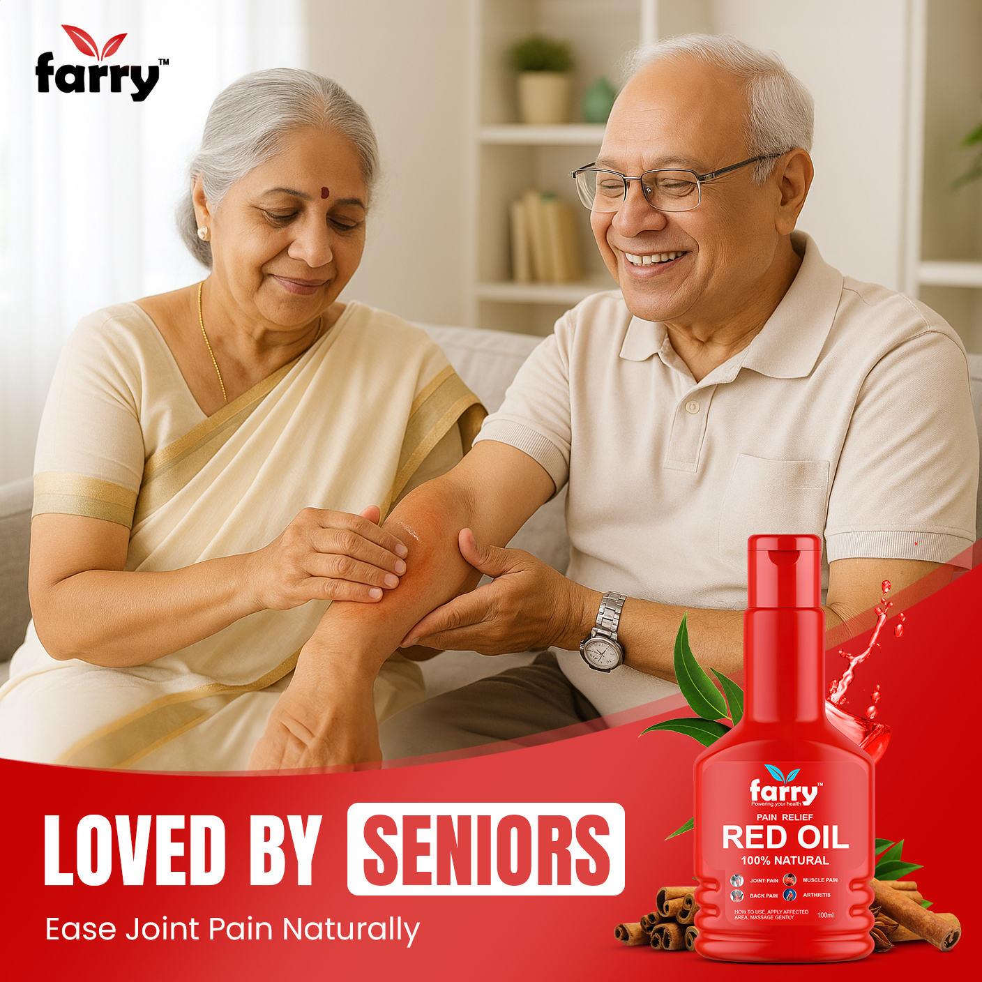 Farry Red Oil for Pain Relief | 100% Natural Ayurvedic Oil for Joint Pain, Muscle Pain, Back Pain & Arthritis | 100ml