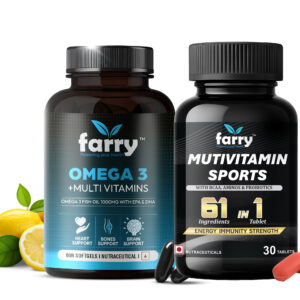 Farry Omega 3 Fish Oil 1000mg with Multivitamins + Multivitamin Sports Tablets Combo | Supports Heart & Brain Health, Boosts Energy, Immunity & Strength | Complete Daily Nutrition Pack