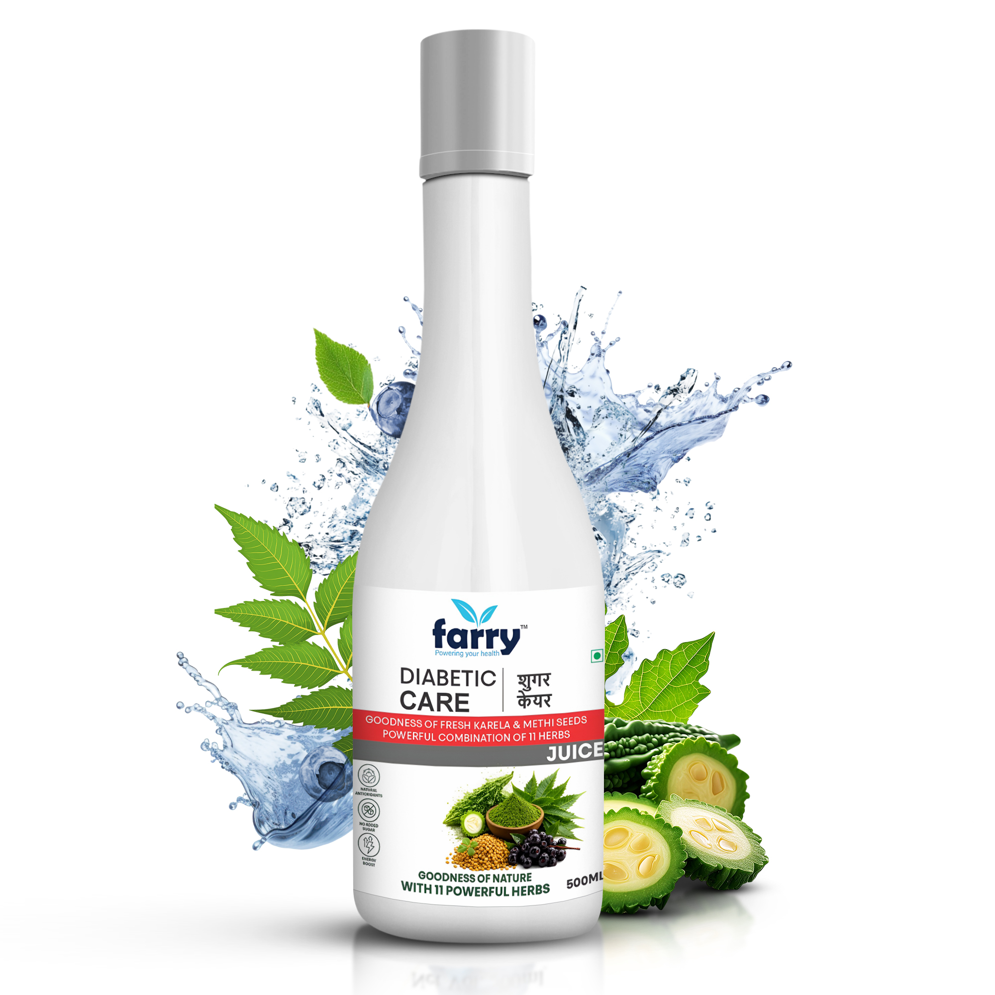Farry Diabetic Care Juice 500ml | Karela Bitter Melon & Methi Fenugreek Herbal Juice | 11 Ayurvedic Herbs Blend | No Added Sugar | Herbal Wellness Drink for Daily Routine